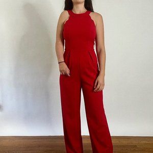 Red Jumpsuit with Scallop Detailing on neck line | Size: Small